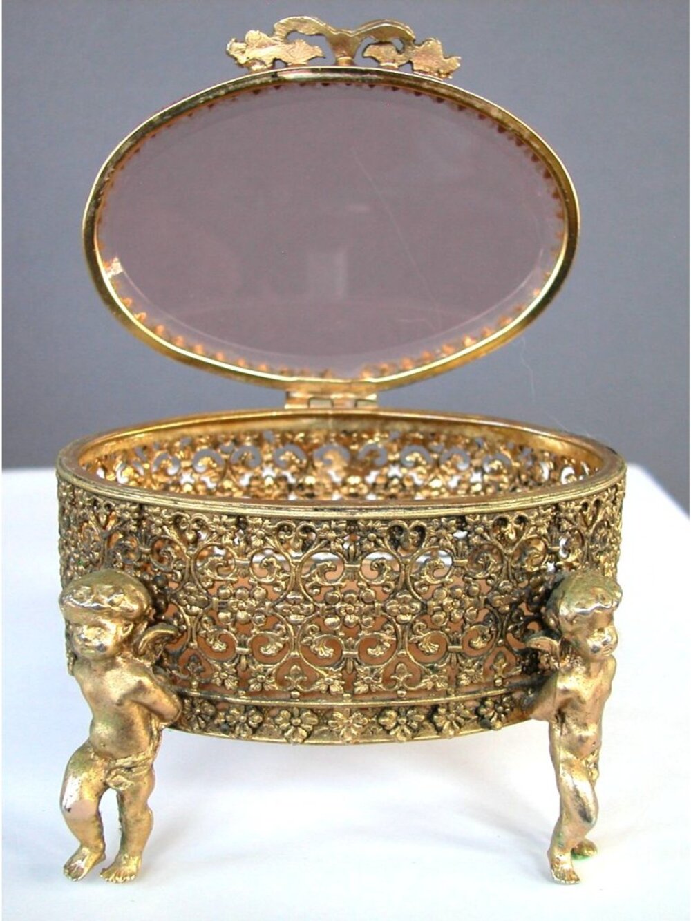 Hollywood Regency-Style Gold Ormolu Filigree Trinket Box